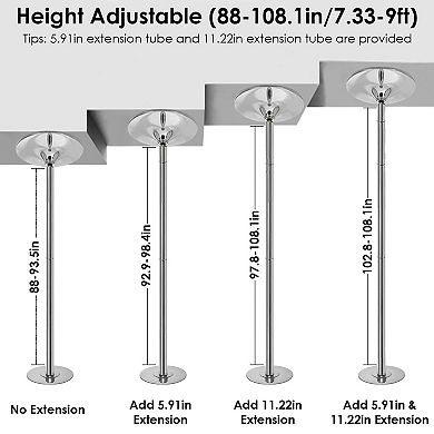5mm Dance Pole Spinning & Static, Adjustable 88108in, 551lbs Capacity
