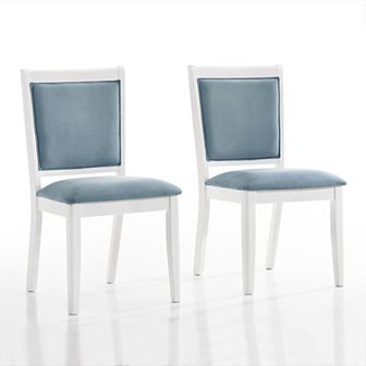 Luxurious White Wooden Dining Chair with Light Blue Velvet Cover, Set of 6
