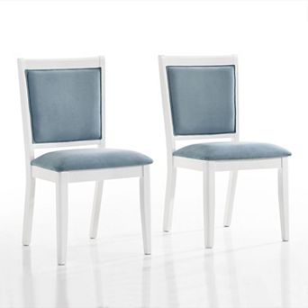 Luxurious White Wooden Dining Chair with Light Blue Velvet Cover, Set of 6