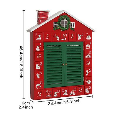 Polar Elegance Wooden Christmas Advent Calendar with LED 24 Countdown Drawers and Ski-Themed