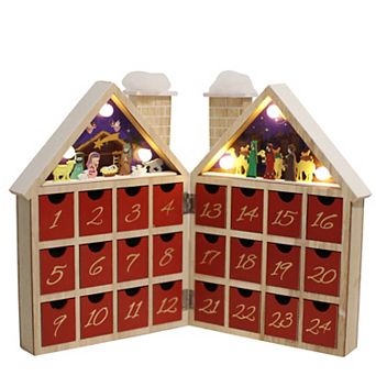 Polar Elegance LED Wooden Nativity Advent Calendar House with 24 DrawersFoldable Holiday Gifts