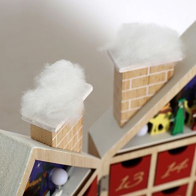Polar Elegance LED Wooden Nativity Advent Calendar House with 24 DrawersFoldable Holiday Gifts