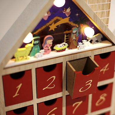 Polar Elegance LED Wooden Nativity Advent Calendar House with 24 DrawersFoldable Holiday Gifts