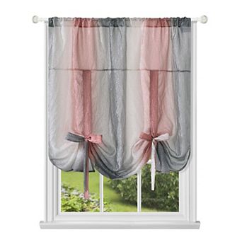 Kate Aurora Crushed Faux Satin Silver and Blush Rose Pink Ombre Window Curtain Tie Up Shade