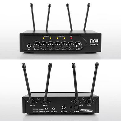 Pyle UHF Wireless Microphone System, 4 Handheld Mics, 50 Channels, Bluetooth for Karaoke