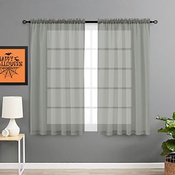 Goodgram 2 pc Spooky Halloween Decor Misty Gray Colored Rod Pocket Sheer Voile Window Curtains