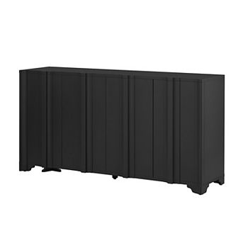 4 Door Sideboard with Intricate Linear Accents and Luxurious Multi Layered Pine Veneer