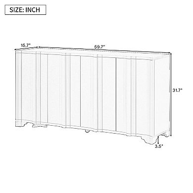 4 Door Sideboard with Intricate Linear Accents and Luxurious Multi Layered Pine Veneer
