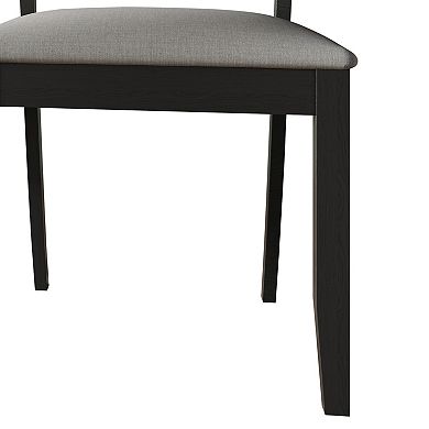 Farmhouse Black Wooden Dining Chair with Cane in Light Grey Cover, Set of 2