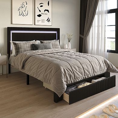 Luxurious Velvet Platform Bed with Storage