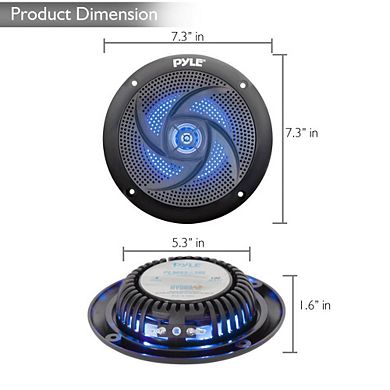 Pyle 6.5'' Waterproof Marine Speakers with Blue LED Lights (PLMRS63BL) - 240 Watt, Weather-Resistant