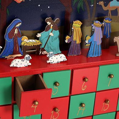 Polar Elegance Wooden Christmas Advent Calendar with 24 Drawers with Nativity Scene