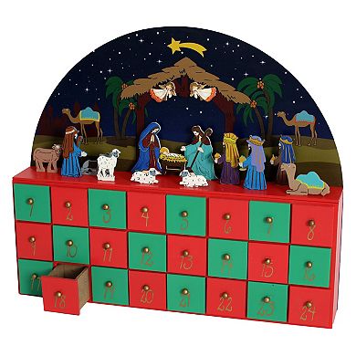 Polar Elegance Wooden Christmas Advent Calendar with 24 Drawers with Nativity Scene