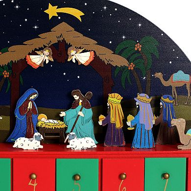 Polar Elegance Wooden Christmas Advent Calendar with 24 Drawers with Nativity Scene