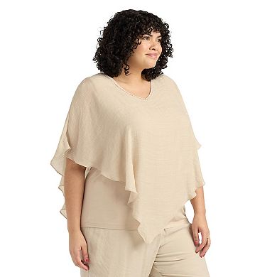 Women's AB Studio Crochet Back Trim V-Neck Top