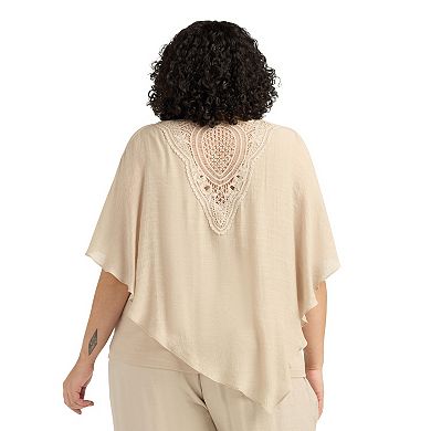 Women's AB Studio Crochet Back Trim V-Neck Top