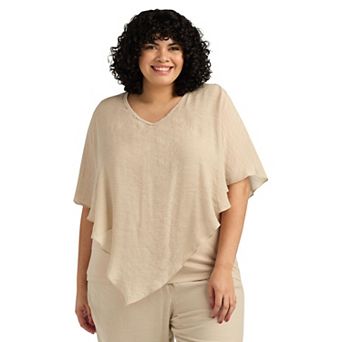 Women's AB Studio Crochet Back Trim V-Neck Top