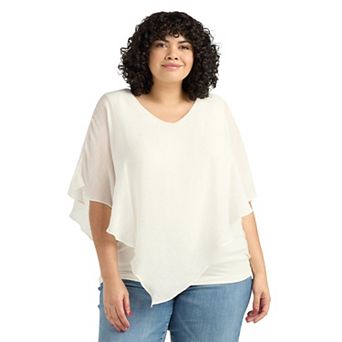 Women's AB Studio Crochet Back Trim V-Neck Top