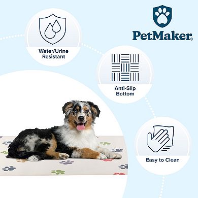 PetMaker Paw Print 24-inch x 46.5-inch Dog Mat for Food & Water