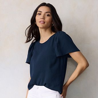 Petite LC Lauren Conrad Flutter Short Sleeve Blouse