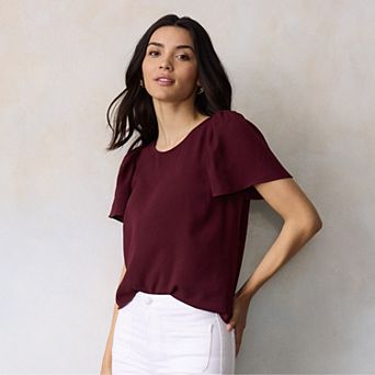 Petite LC Lauren Conrad Flutter Short Sleeve Blouse