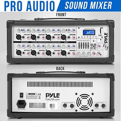 Pyle 800W 8-Channel Bluetooth Mixer, MP3 USB, SD, RCA, Digital Display, Built-in Cooling Fan