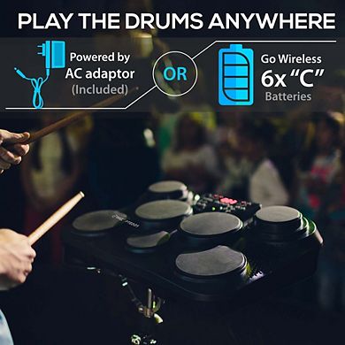 Pyle 7-Pad Electronic Table Top Digital Drum Kit with MIDI Functionality - Lightweight & Portable