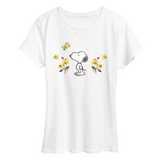 Women's Peanuts Snoopy & Woodstock Floral Graphic Tee