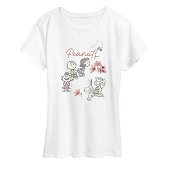 Women's Peanuts Group Flowers Vintage Graphic Tee