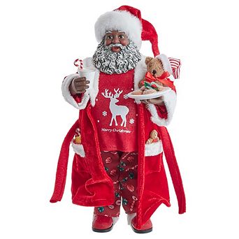 10.5" African American Santa in Pajamas and Robe Unique Christmas Figurine