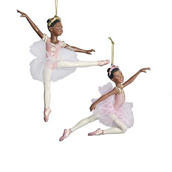 6.5" African American Ballerina Ornaments Set of 2 Assorted Elegant Christmas Decorations