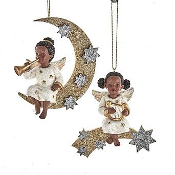 4.75" African American Angel Ornaments Set of 2 Assorted Christmas Decorations