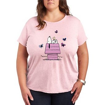 Plus Size Peanuts Snoopy's Doghouse Butterflies Graphic Tee