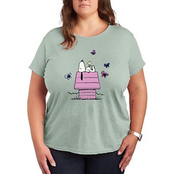 Plus Size Peanuts Snoopy's Doghouse Butterflies Graphic Tee
