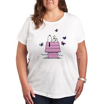 Plus Size Peanuts Snoopy's Doghouse Butterflies Graphic Tee