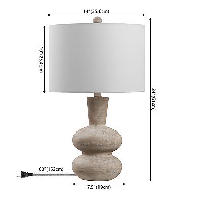 Matheo 24" Modern Minimalist Sculptural Oak-Grain Resin LED Table Lamp