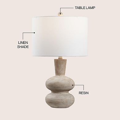 Matheo 24" Modern Minimalist Sculptural Oak-Grain Resin LED Table Lamp