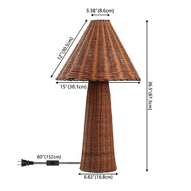 Kara 26.5" Modern Coastal Woven Rattan Tapered Cylinder LED Table Lamp
