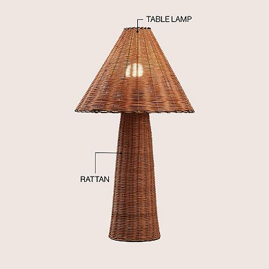 Kara 26.5" Modern Coastal Woven Rattan Tapered Cylinder LED Table Lamp