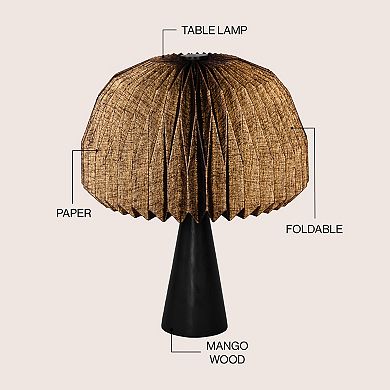 Sylvie 16" Modern Minimalist Paper Pleated Shade Mushroom Accent LED Table Lamp