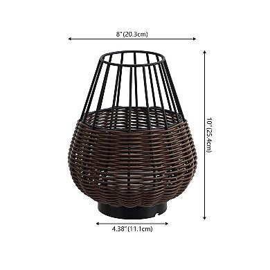 10" Indoor/Outdoor Faux Wicker Rechargeable/Cordless Dimmable Integrated LED Table Lamp(Set of 2)