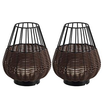 10" Indoor/Outdoor Faux Wicker Rechargeable/Cordless Dimmable Integrated LED Table Lamp(Set of 2)