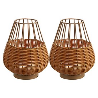 10" Indoor/Outdoor Faux Wicker Rechargeable/Cordless Dimmable Integrated LED Table Lamp(Set of 2)