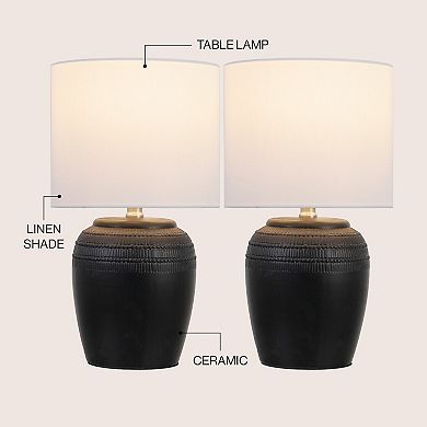 Hugo 16.75" Traditional Rustic Reeded Ceramic Vase LED Table Lamp (Set of 2)