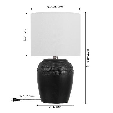 Hugo 16.75" Traditional Rustic Reeded Ceramic Vase LED Table Lamp (Set of 2)