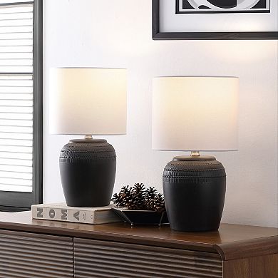 Hugo 16.75" Traditional Rustic Reeded Ceramic Vase LED Table Lamp (Set of 2)