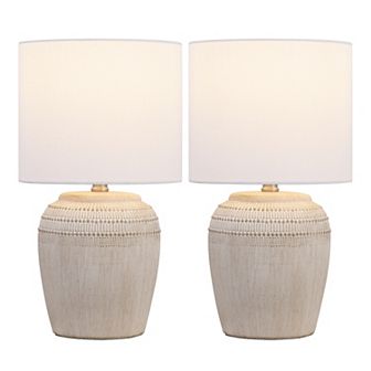 Hugo 16.75" Traditional Rustic Reeded Ceramic Vase LED Table Lamp (Set of 2)