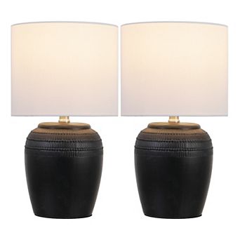 Hugo 16.75" Traditional Rustic Reeded Ceramic Vase LED Table Lamp (Set of 2)