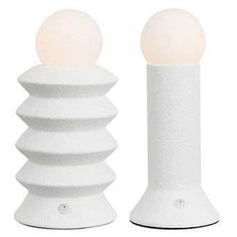 Soren 13" Modern Scandinavian Ceramic/Glass Geometric Integrated LED Table Lamp (Set of 2)