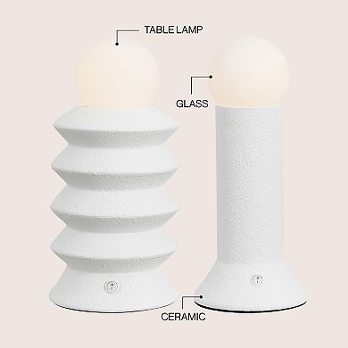 Soren 13" Modern Scandinavian Ceramic/Glass Geometric Integrated LED Table Lamp (Set of 2)